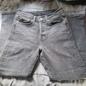 Levi's dark grey tapered button fly high rise jeans